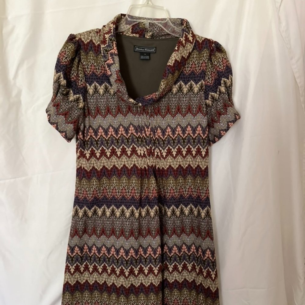 Brown with Multicolor Zig Zag Stripe Dress